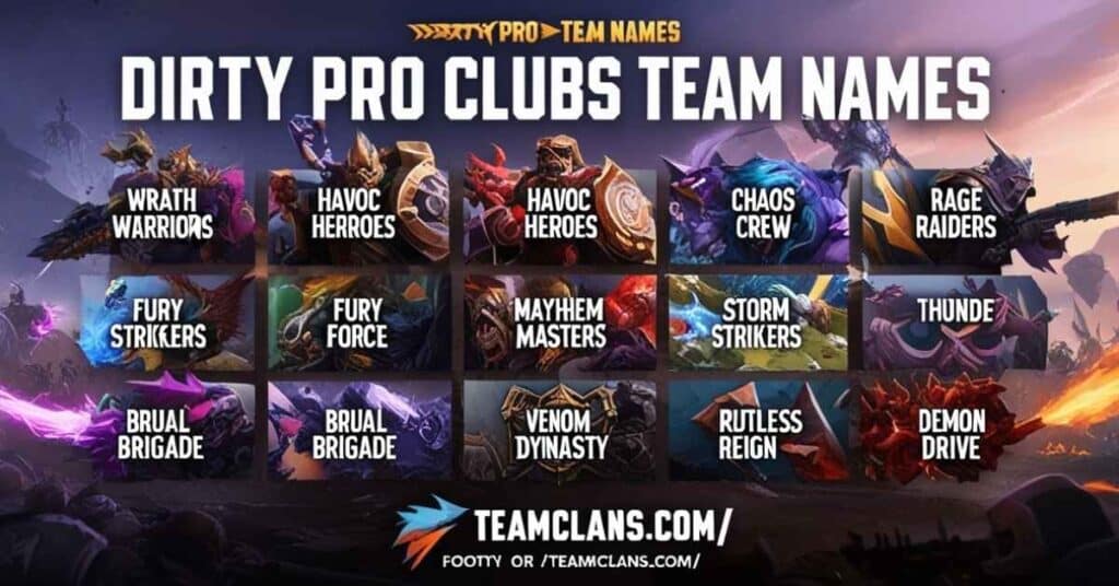 Dirty Pro Clubs Team Names